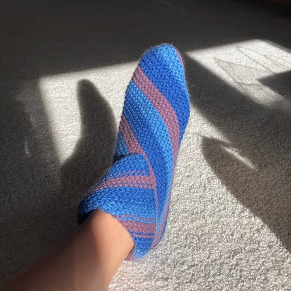 handmade navy blue and orange socks / slippers - Picture 4 of 5